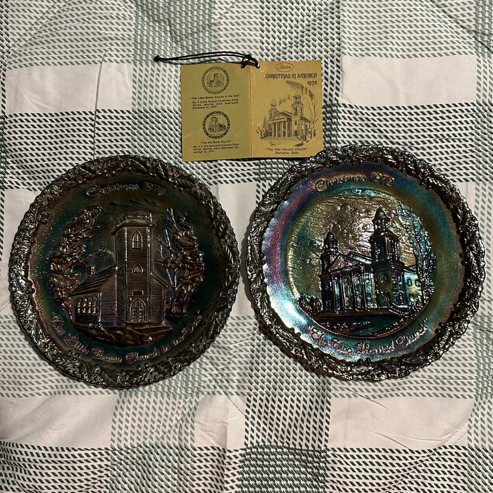 Fenton Christmas In America Plates 1970 & 1972